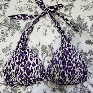 Dynamite Purple Leopard Halter Bikini Top - M